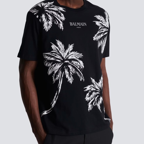 Balmain Runway 2024 Palm Print Logo Tshirt, Like New 🔥 - Picture 2 of 6